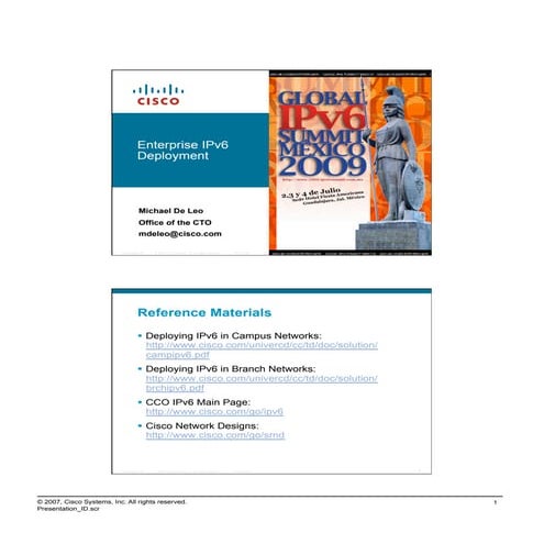 Michael De Leo Global IPv6 Summit México 2009