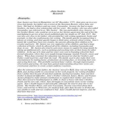 Research on Jane Austen