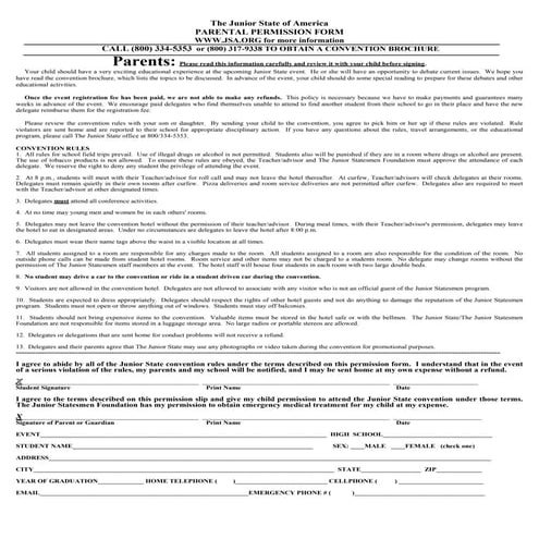JSA Permission Slip