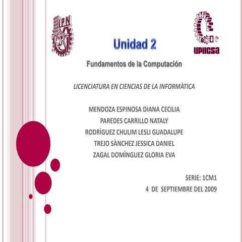 Unidad 2 Componentes de una computadora. 