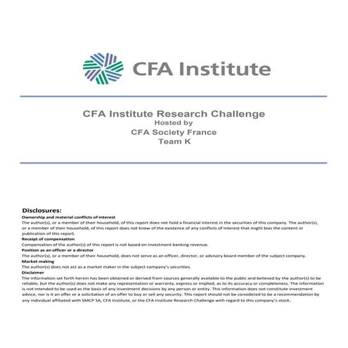 CFA Research Challenge 2019 - Report Team  - GEM Univesity