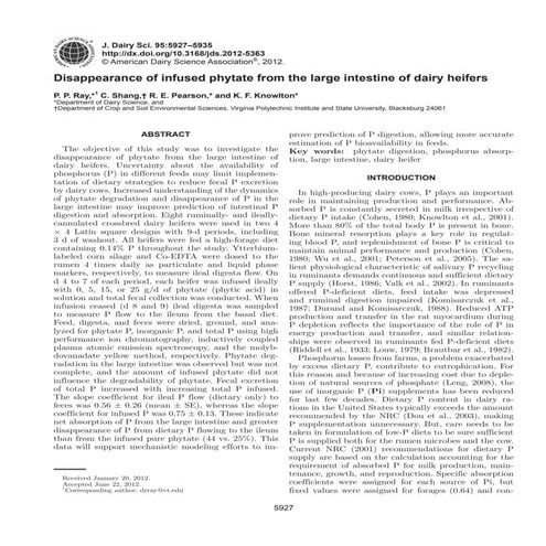 Disappearance of infused phytate from the large intestine of dairy heifers