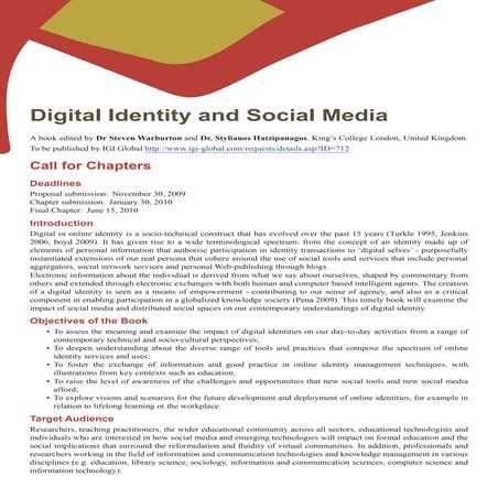 Call for Chapters - Digital Identity and Social Media