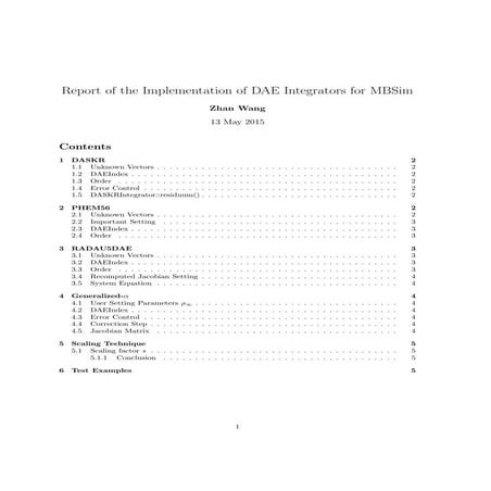 Report of the Implementation of DAE Integrators for MBSim