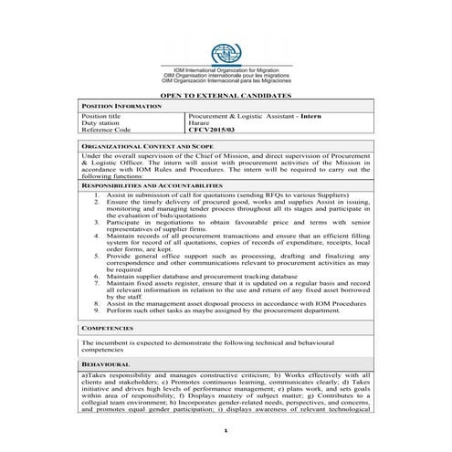 CFCV2015-03 Procurement and Logistics Assistant Intern | PDF