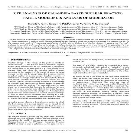 Cfd analysis of calandria based nuclear reactor part i. modeling & analysis o...