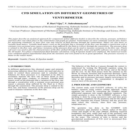 Cfd simulation on different geometries of venturimeter
