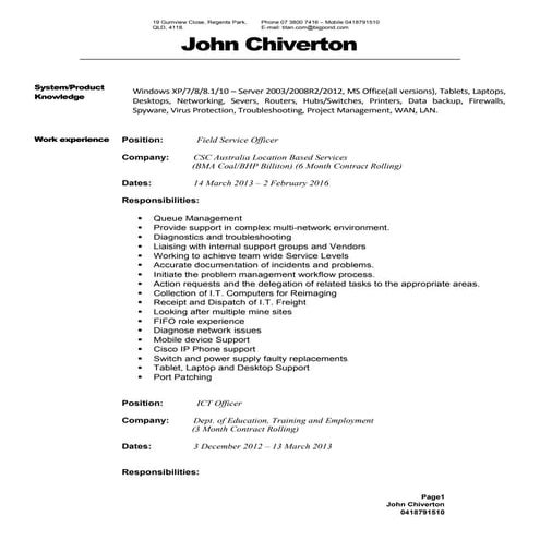 John Chiverton Resume 2016