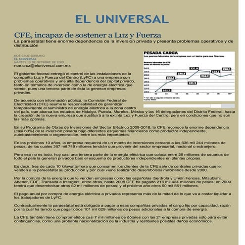 Cfe, incapaz de sostener a luz y fuerza