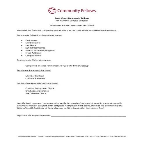 Cf Enrollment Packet Cover Sheet 10 11 Doc