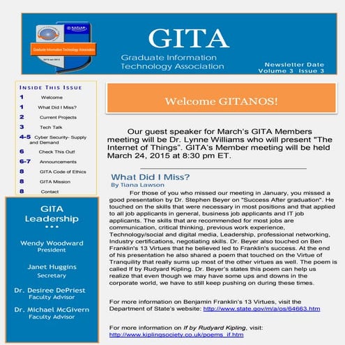 GITA March 2015 Newsletter