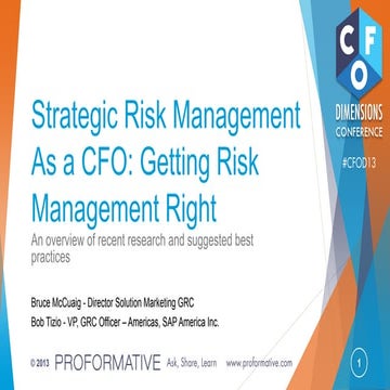 Strategic Risk Management as a CFO: Getting Risk Management Right