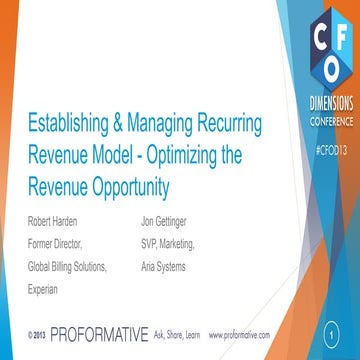 Establishing & Managing Recurring Revenue Model - Optimizing the Revenue Oppo...