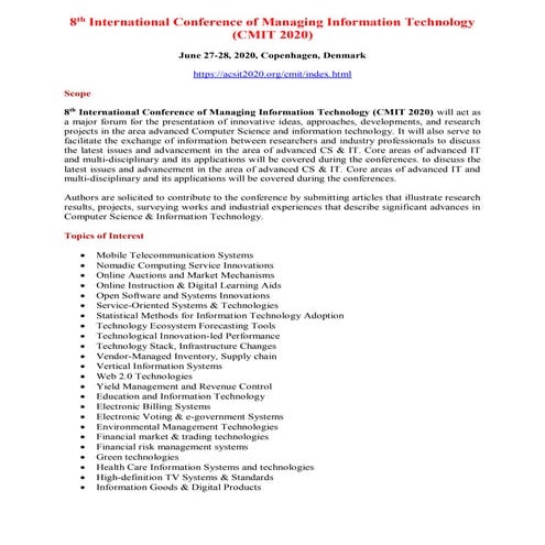 8th International Conference of Managing Information Technology (CMIT 2020)