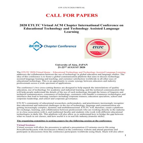 ETLTC2020-Virtual: CFP