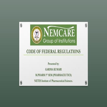 CFR Regulatory Affairs M.Pharm 1st Sem Pharmaceutics.pptx