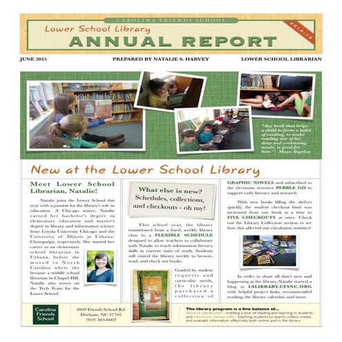 Carolina Friends School Lower School Library Annual Report 2014-15