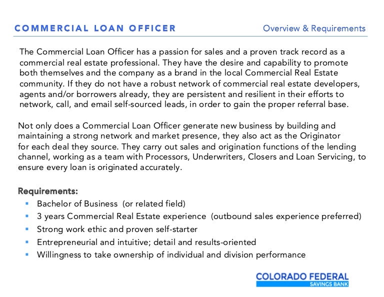 Commercial Real Estate Loan Officer Job Opening