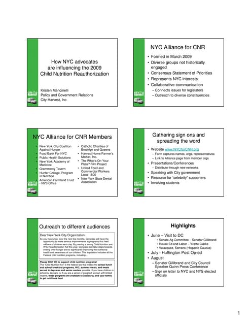How NYC Advocates are Influencing the 2009 Child Nutrition Reauthorization