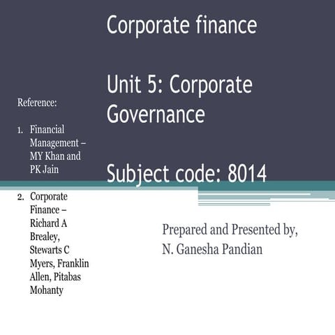 Corporate finance unit 5 corporate governance