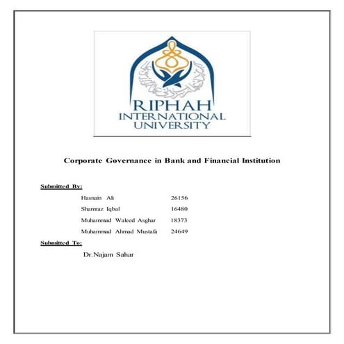 Corporate governance in Bank and Financial institution report