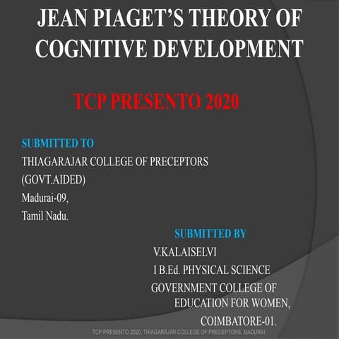 JEAN PIAGET'S THEORY OF COGNITIVE DEVELOPMENT