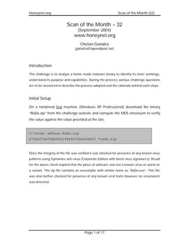 HoneyNet SOTM 32 - Windows Malware Analysis