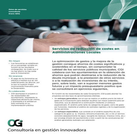 Grupo CGI - Consultoría. Servicios de reducción de costes en Administraciones...