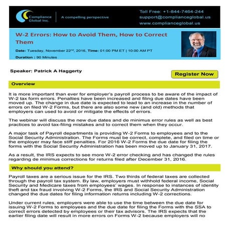 W-2 Errors: How to Avoid Them, How to Correct Them  - By Compliance Global Inc