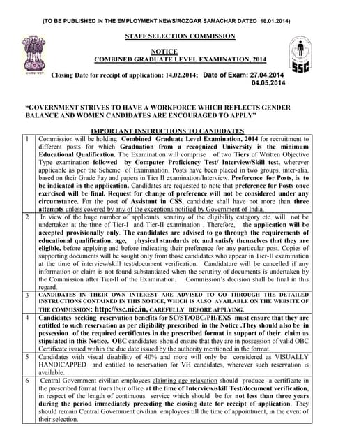 Cgle 2014 notice