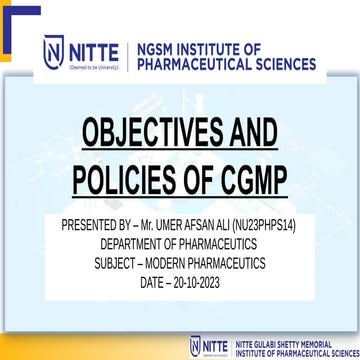 Introduction to CGMP and Quality Compliance