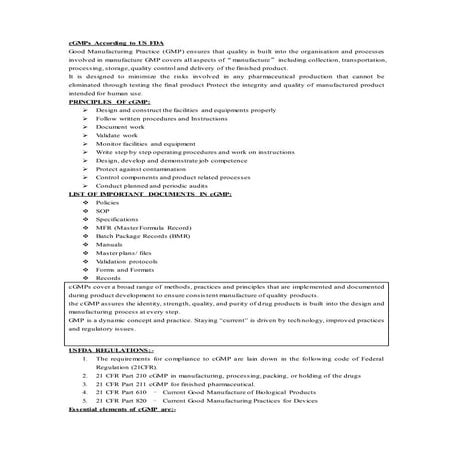 Current Good Manufacturing Practices (cgmp)