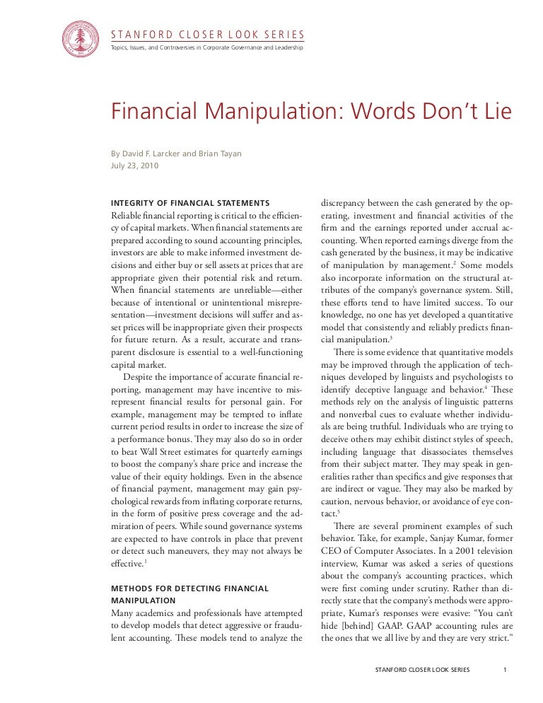 Financial Manipulation Words Don't Lie