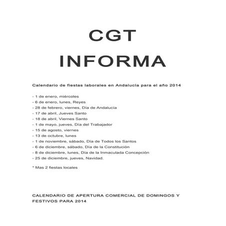 Cgt informa festivos 2014
