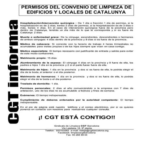 Cgt informa permisos del convenio de limpieza catalunya