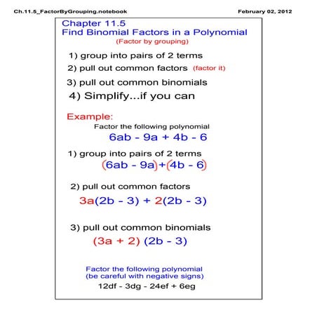 Ch.11.5 Factor by Grouping