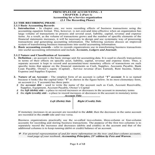 Principles of Accounting I For pictorial representation of and for more ...
