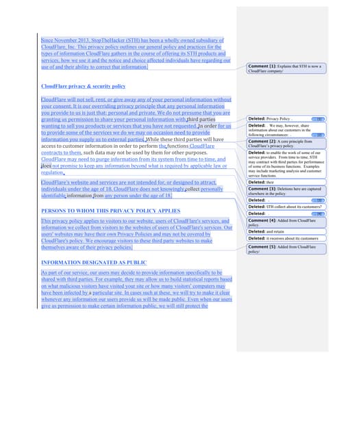 STH privacy policy diff'ed