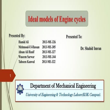 Ideal Models of Engine Cycles