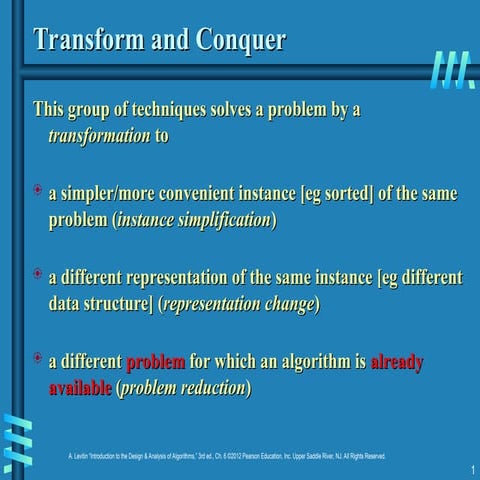 Transform and Conquer Techniques in Algorithm Design and Analysis | PPT