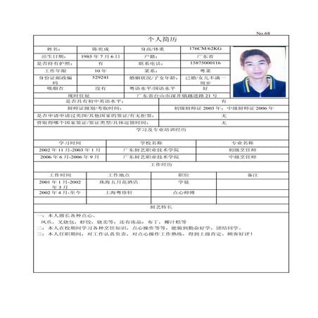 Ch0704 陈奕成yicheng chen cv