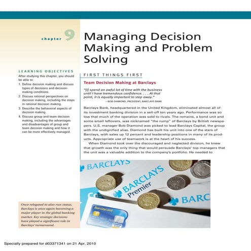 Ch09 managing decision making and problem solving | PDF