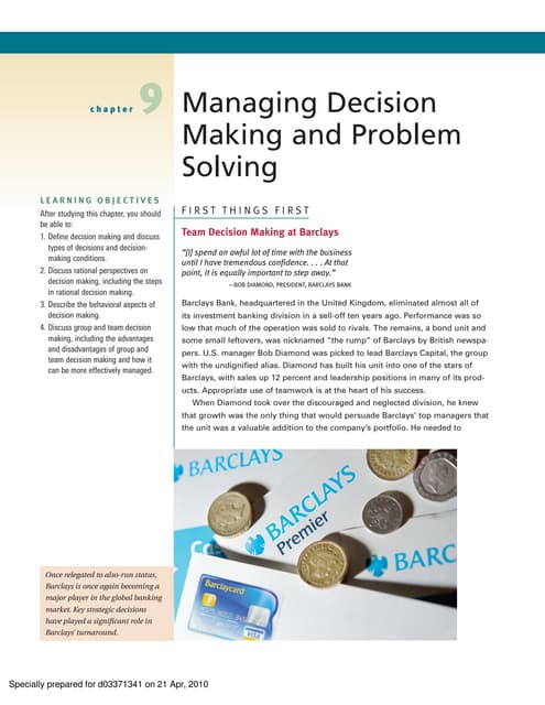 Ch09 managing decision making and problem solving | PDF