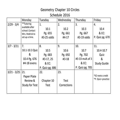 Ch 10 unit schedule