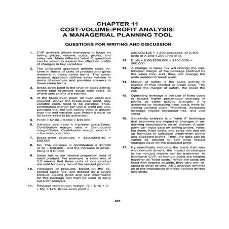 Chapter 11 Cost Volume Profit Analysis : A Managerial Planning Tool