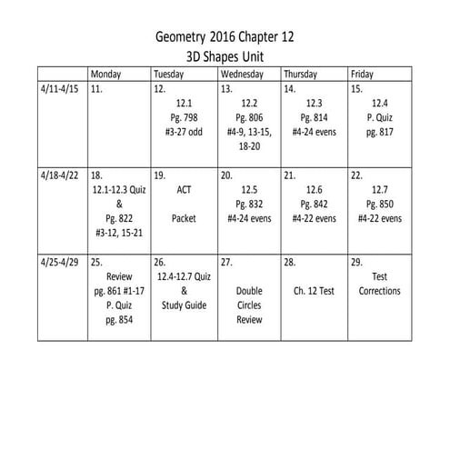 Ch 12 unit schedule