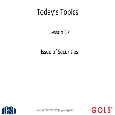 ISSUE OF SECURITIES 