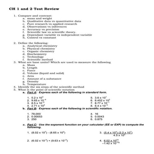 Ch 1 and 2 test review