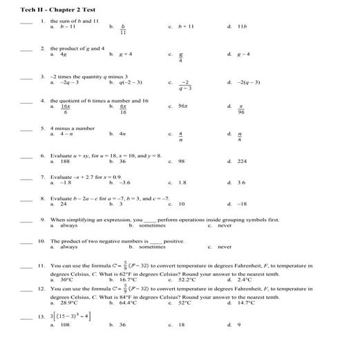 TechMathII - Ch2 Test