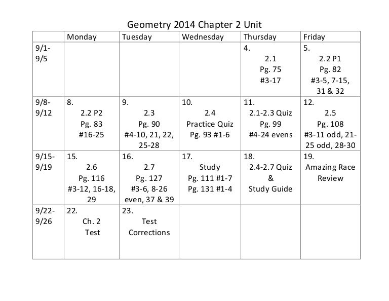 Ch 2 unit schedule